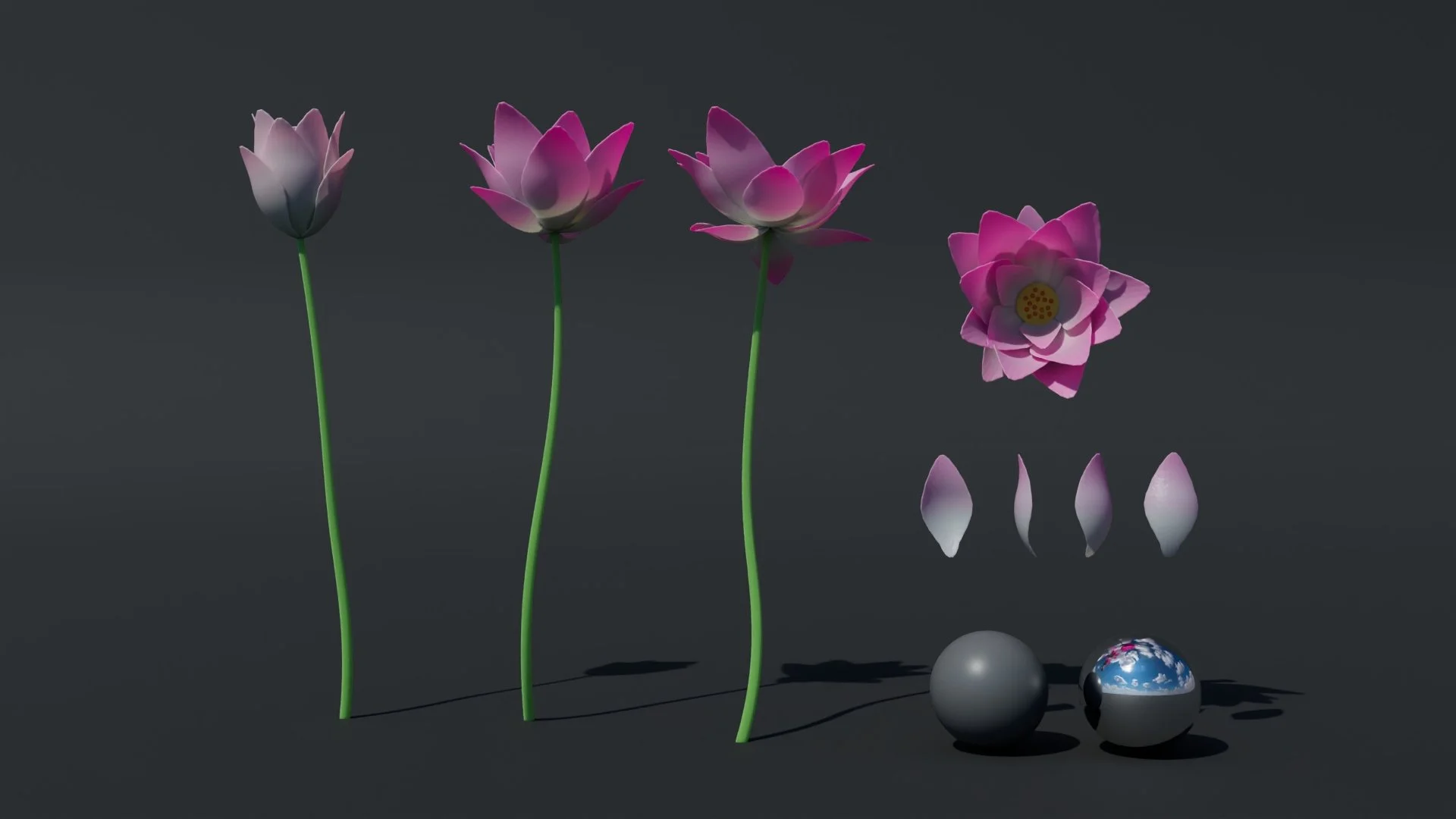 Flower blooming state and color controlled by the bloom factor