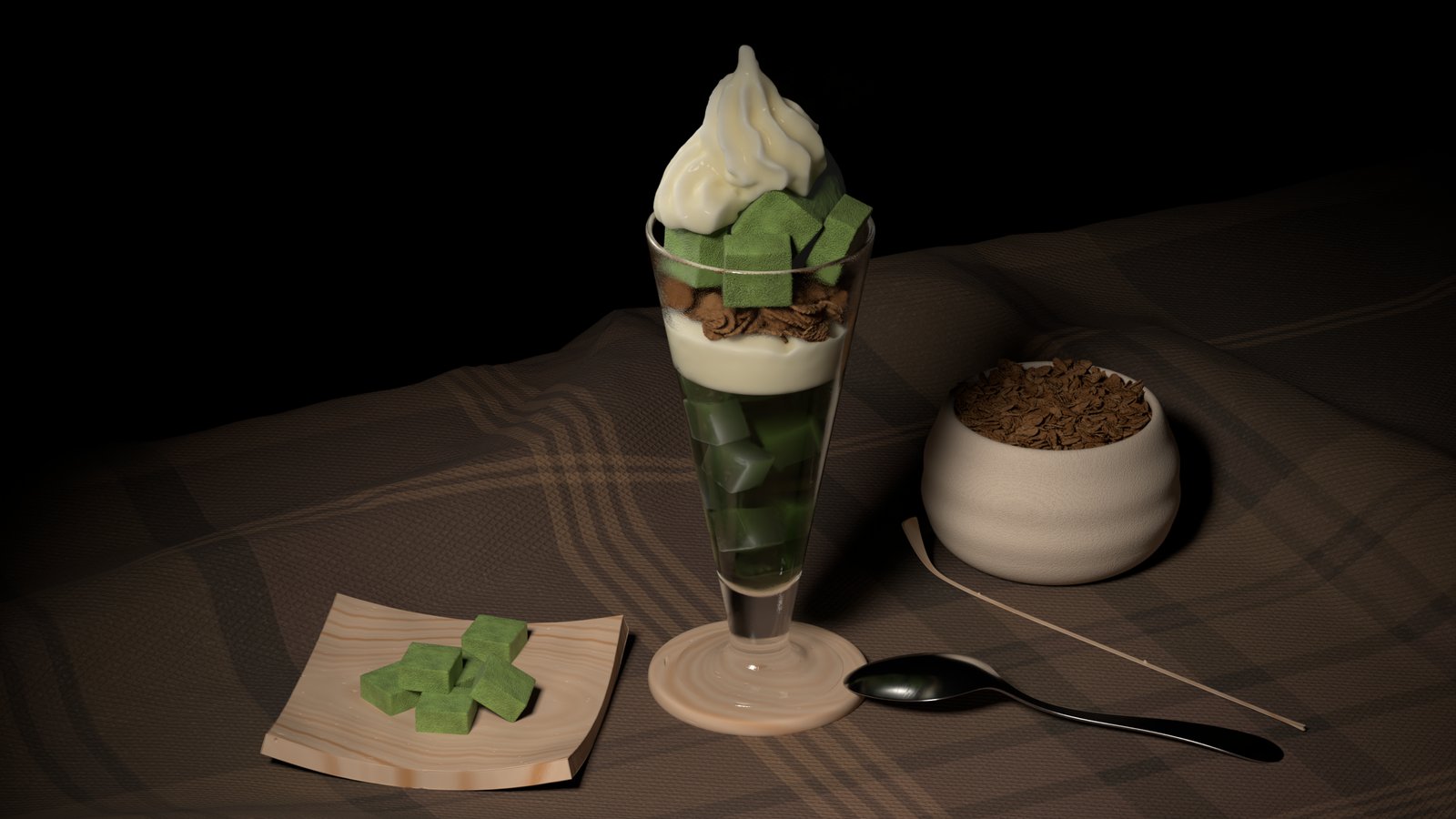 Matcha parfait beauty render