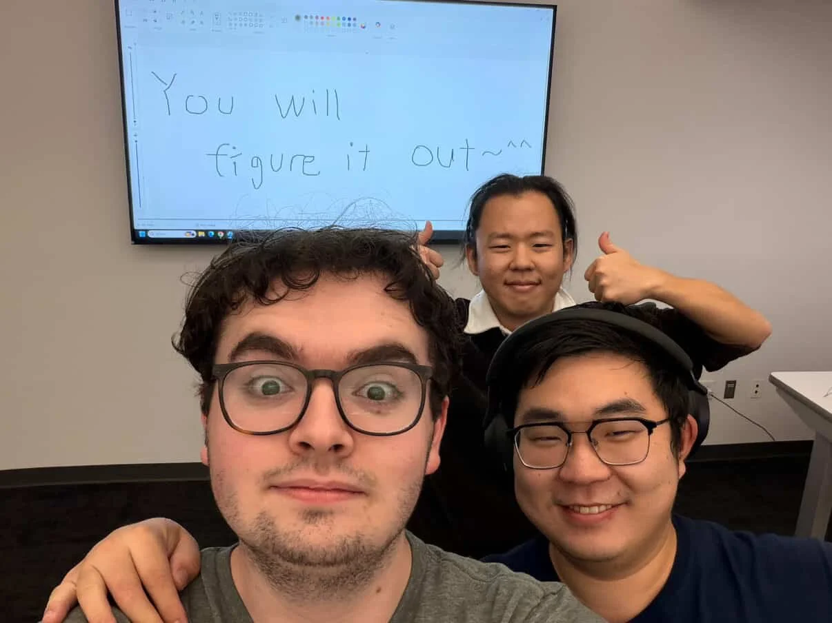 Midnight selfie at the school computer lab, with friends
