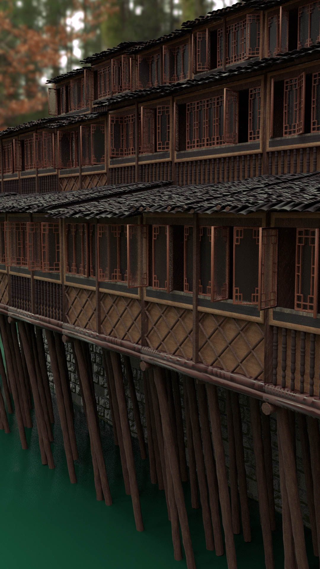 Final render of the stilt house from a low angle